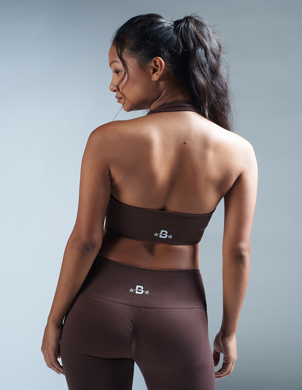 Cocoa Brown Halter Neck Backless Tops