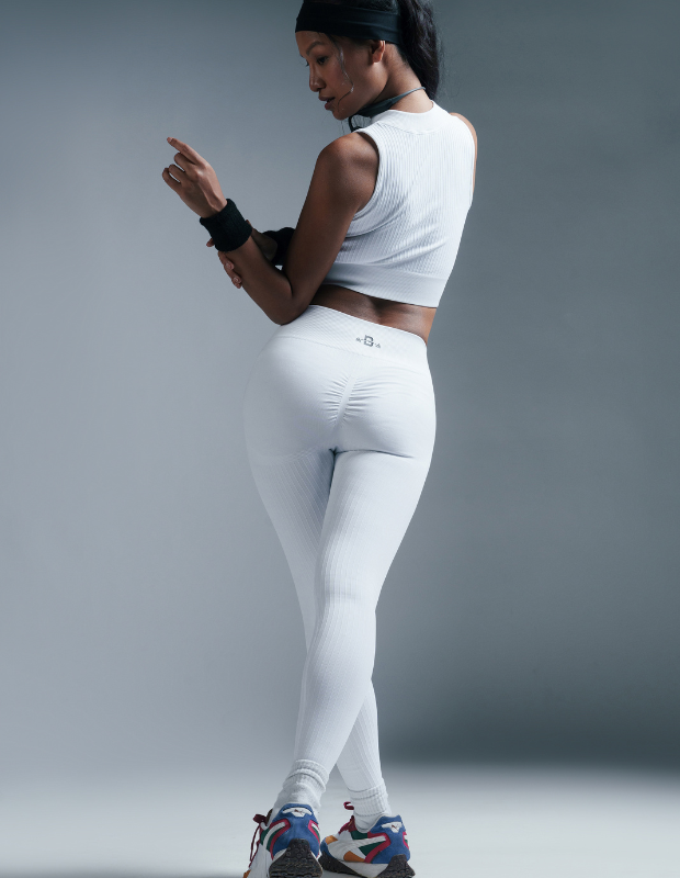Snow White Ribbed High Waist Scrunch Butt Leggings