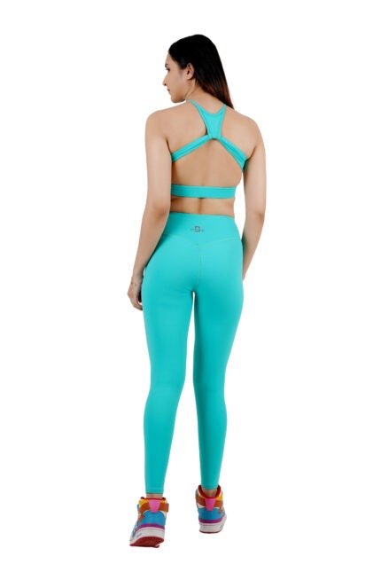 Aqua Blue High Neck Solid Cut-out Sports Set