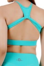 Aqua Blue High Neck Solid Cut-out Sports Bra