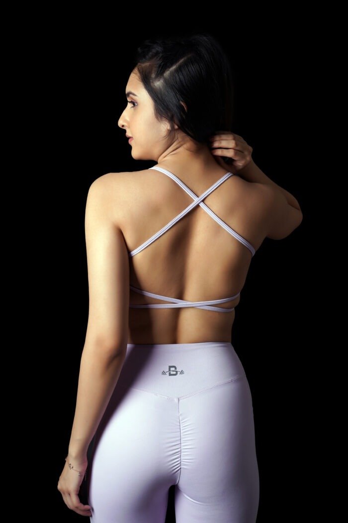Soft Purple Strappy Backless Sports Bra