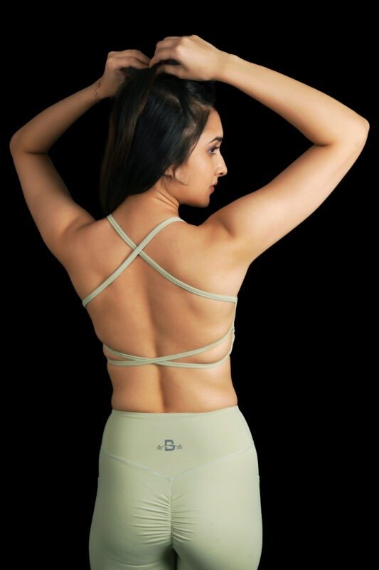 Pistachio Green Strappy Backless Sports Bra